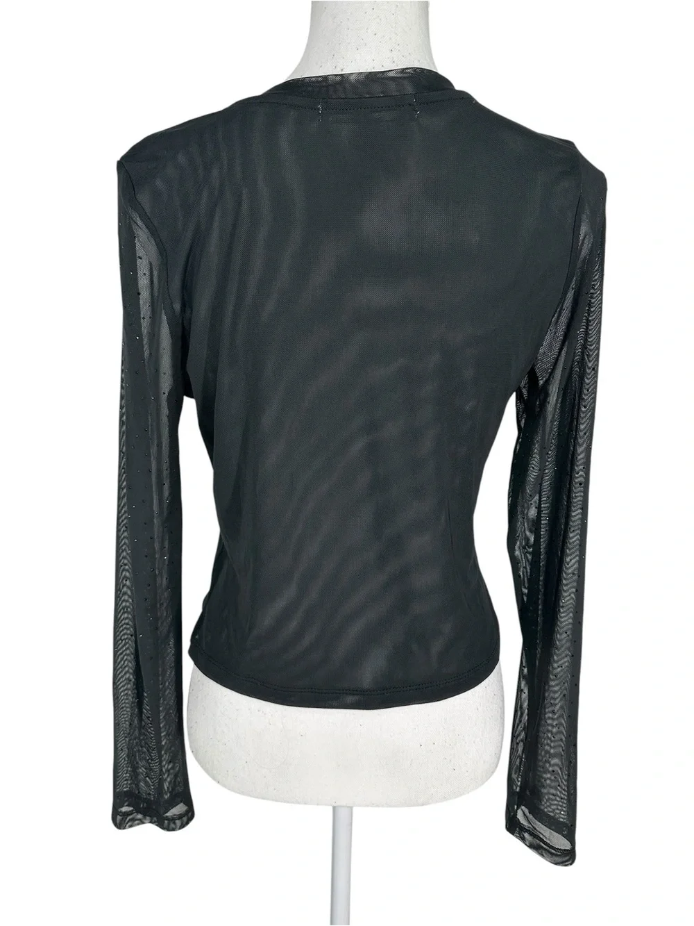 MADDEN GIRL / Black Sheer Long Sleeve Top / Tiny Rhinestone / Small (Estimated)